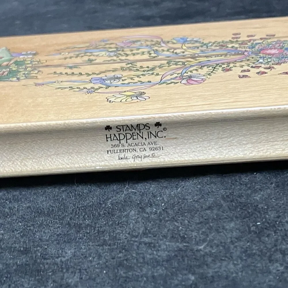 Stamps Happen Large Maypole Rubber Stamp Linda Grayson Flowers Spring Ribbons